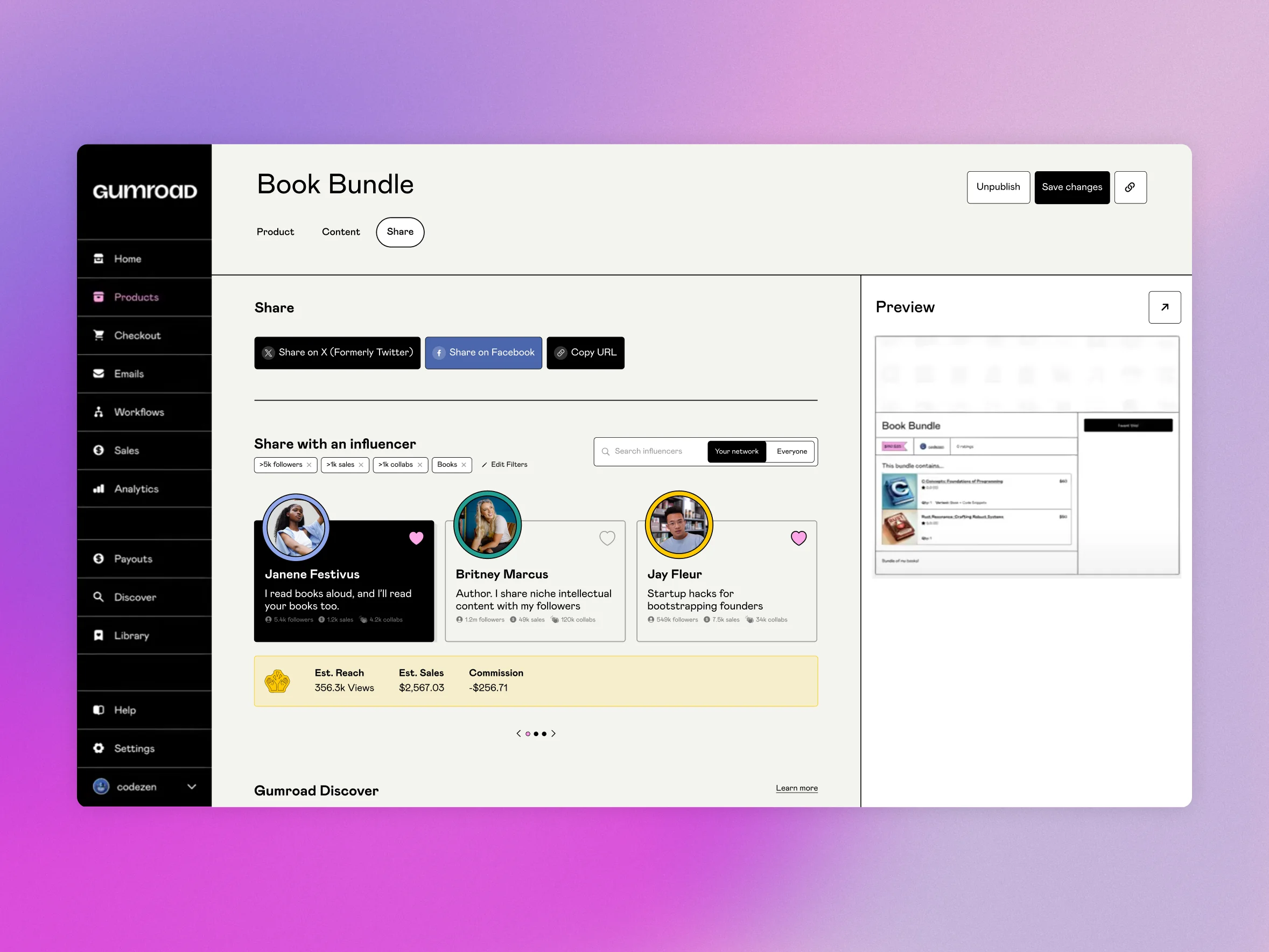 Collaborate with influencers on Gumroad