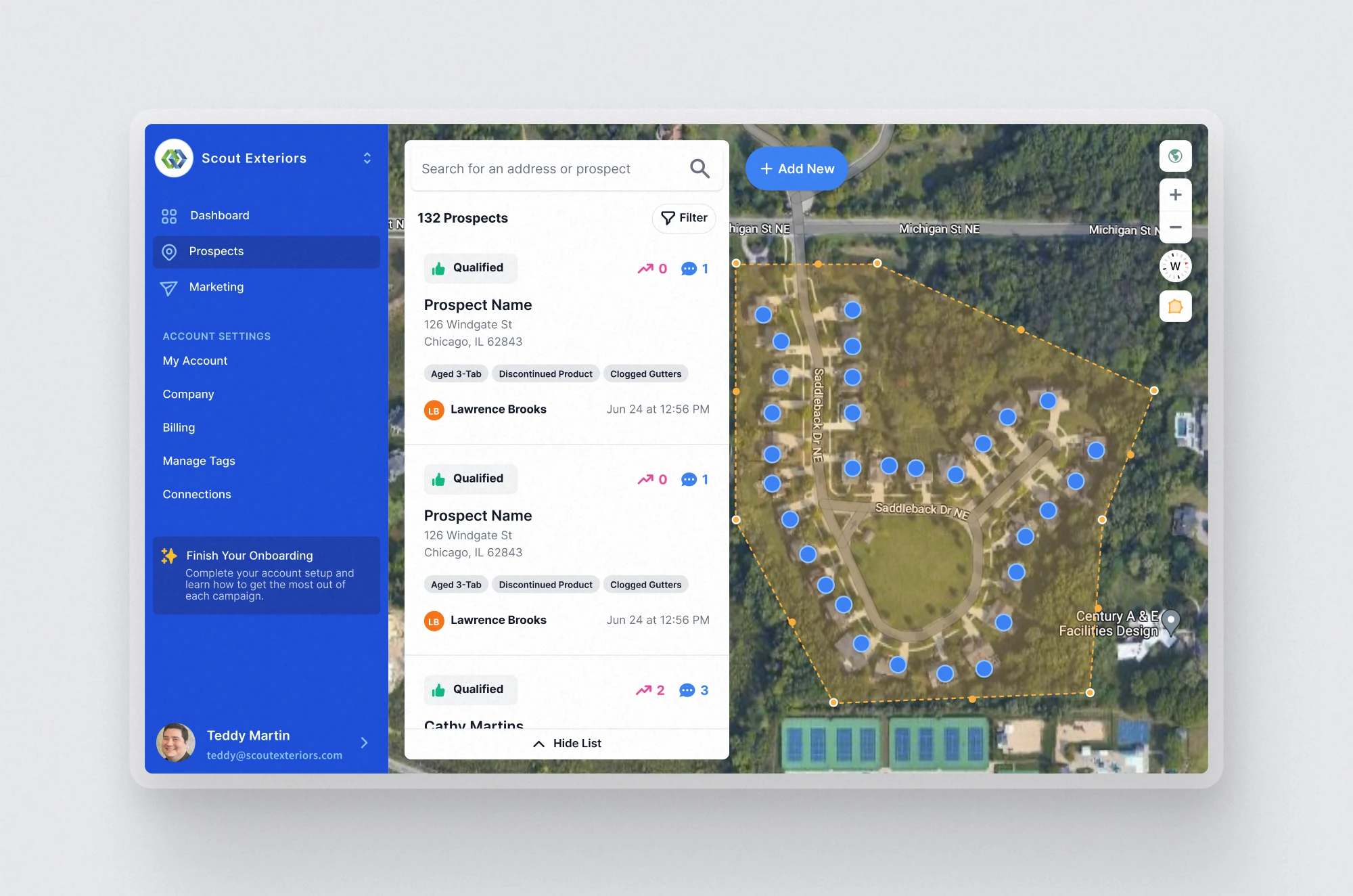 The Lead Scout web app interface