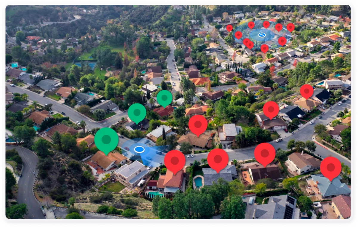 A map of pins in Lead Scout